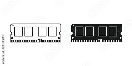 Computer RAM module outline and silhouette on white background for technology concept