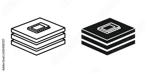 Integrated circuit chip on stacked layers in clean isometric design for technology concepts