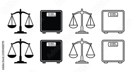 Tableau sur toile Scales Of Justice And Digital Weight Scales Black And White Line Art