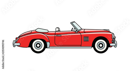 Red Vintage Convertible Sports Car Side.