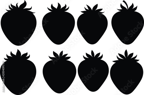 Fényképezés Fresh strawberry berry fruit silhouette vector icon collection set for sweet dessert juice and organic food branding design