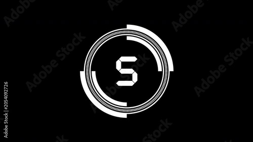 Animated 10 Second Circular Countdown Timer with Digital Glitch Effects 4K