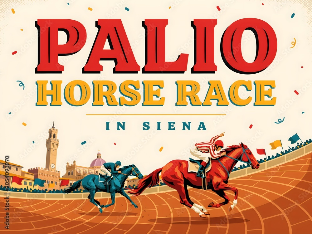 Naklejka premium Palio horse race in siena with jockeys competing on dirt track