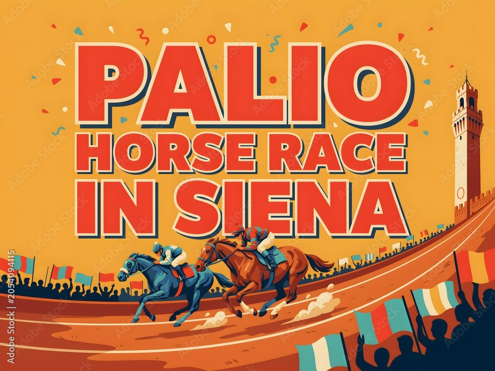 Naklejka premium Palio horse race in siena with jockeys and crowd