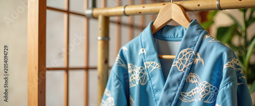 Single yukata on bamboo rack for Tanabata