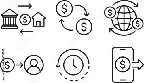 Schilderij op canvas Money Transfer Modern and Premium Icon Set, Featuring remittance, exchange, glob