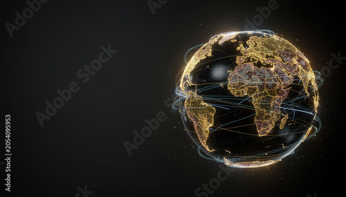 Abstract 3D World Map Sphere Representing Worldwide Cyber Security and Big Data