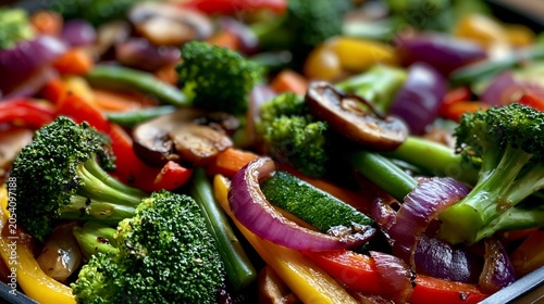 healthy sauteed vegetables with vibrant texture in natural light closeup