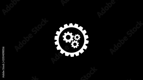 Gear mechanism white silhouette on black background industrial technology symbol