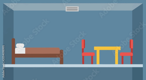 Bild auf Leinwand Minimalist studio apartment interior with bed, table, and chairs