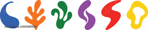 Fotografie Abstract Organic Vector Icon Set with Matisse Inspired Cutouts, Leaf Shapes, and