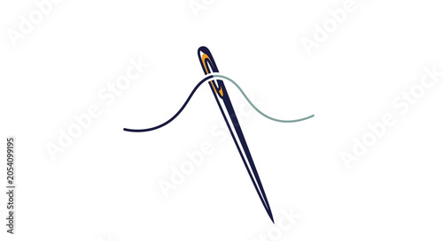 Photos Sewing Needle with Threaded Black Thread.