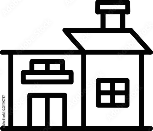 Simple Outline Building Icon: House Facade with Chimney and Window