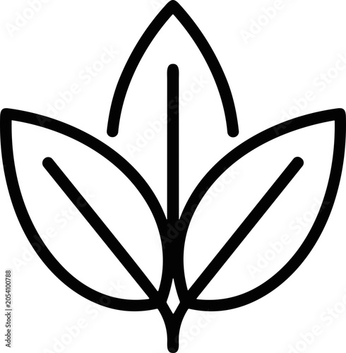 Minimalist outline of three green leaves on white background, simple nature symbol
