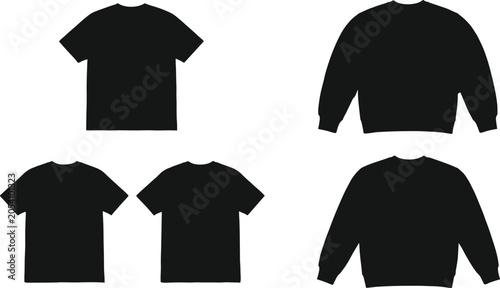 Photos Collection of blank t-shirt and sweatshirt silhouettes for fashion apparel desig