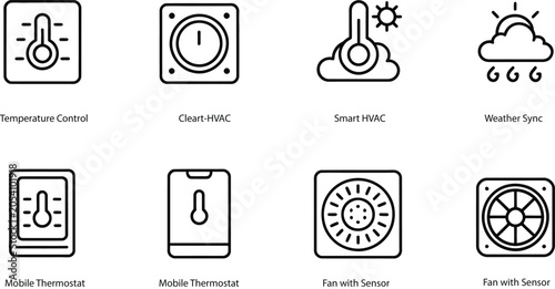 Collection of hvac control icons for smart temperature management systems