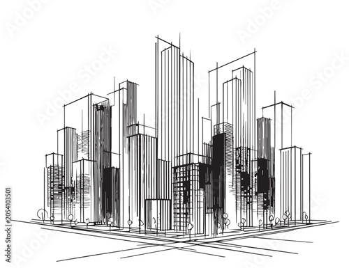 High rise building sketch. Abstract landscape