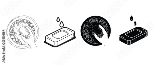 Foto Illustrations depicting the process of making lather with soap and water for hyg