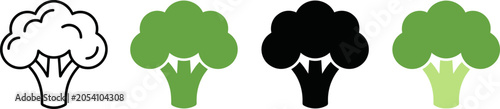 Four different colored broccoli icons on white background