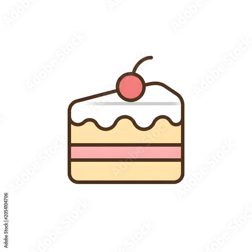 Flat vector icon of a slice of cake with a cherry on top