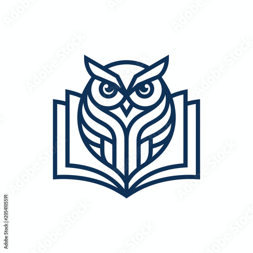 Modern Owl Logo Combined with Open Book Icon
