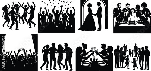 Foto Celebration and social gathering silhouette collection with dancing, weddings, c