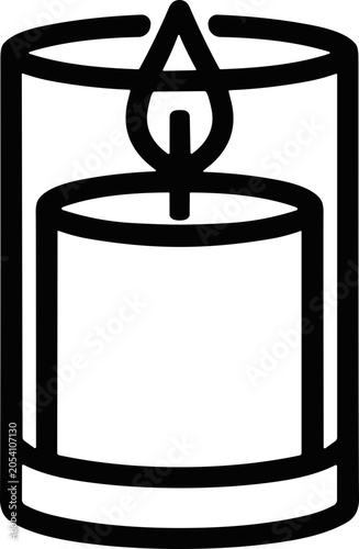 Candle in glass lantern, minimalist line art icon, romantic, atmospheric, warm light, celebration, peace