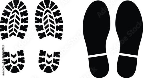 Bild auf Leinwand Shoe sole print comparison illustration with rugged tread pattern, smooth silhou