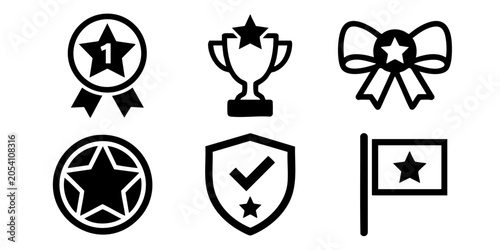 Canvastavla A collection of six black and white icons featuring stars and symbols of achievement on a white background