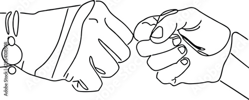 Two hands pinky promise gesture line art illustration.