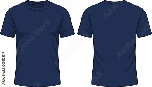 Bild auf Leinwand Blank dark blue male t-shirt mockup vector illustration, front and back view shi