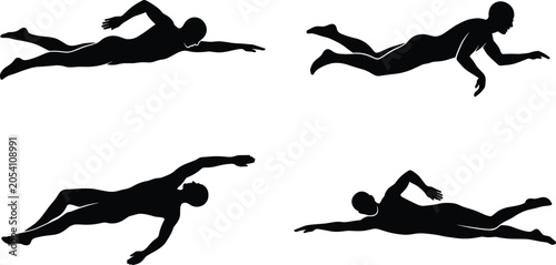 Φωτογραφία Vector illustration of swimmer silhouettes in freestyle stroke positions represe