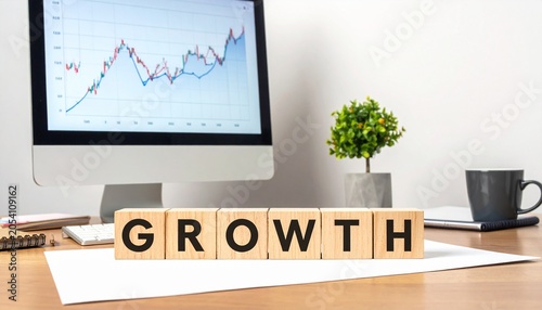 Growth Strategy and Business Success Concept Growth word with wooden blocks 