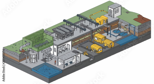Bild auf Leinwand Cross section of a modern industrial water treatment plant facility
