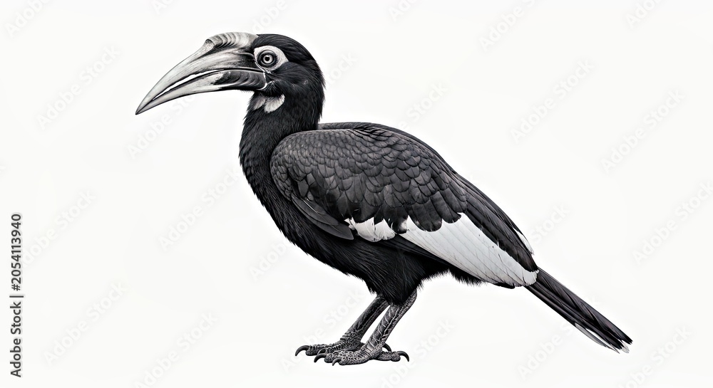 Obraz premium Black and White Bird With Distinctive Beak on White Background