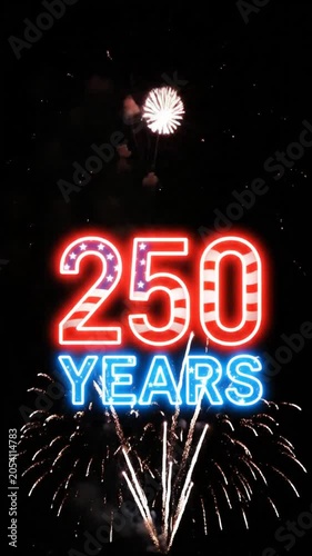 Celebrating a 250-year anniversary with colorful fireworks display illuminating the night sky in vibrant red and blue hues for a