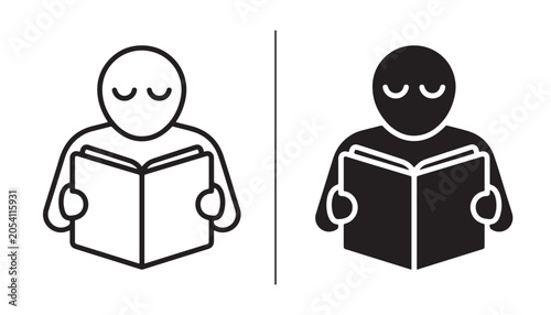 Obraz na plátně Silhouette of Reading: Two stylized figures, one outlined and one solid silhouette, are engrossed in reading an open book, symbolizing the pursuit of knowledge and imagination