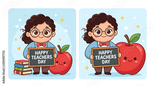 Happy teacher holding chalkboard sign for happy teachers day celebration