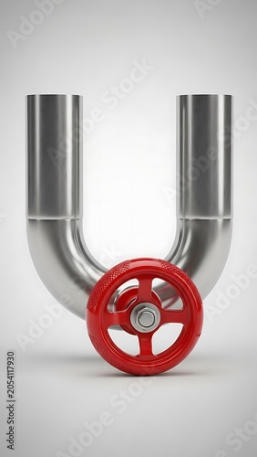 Industrial Metal Pipe with Red Valve.