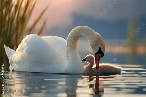 swan and cygnet, AI genertaed video