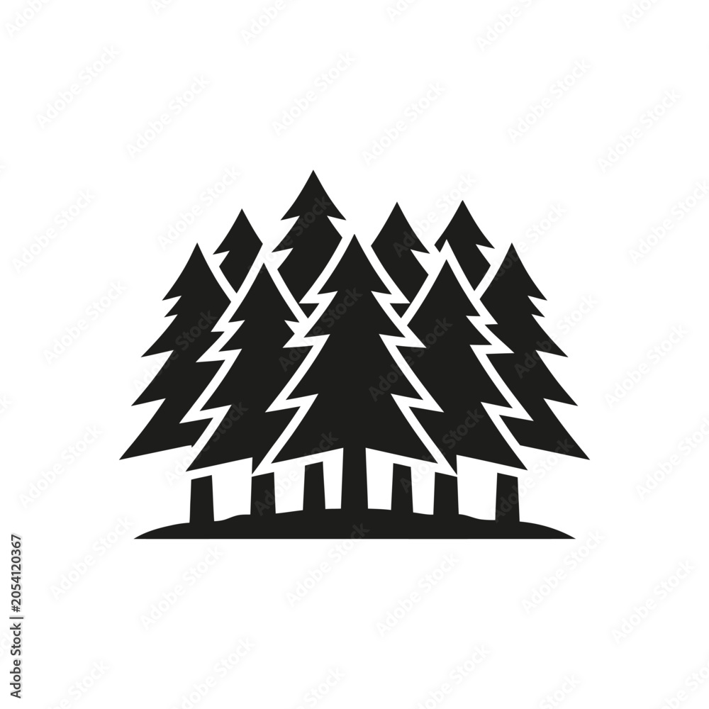 Obraz premium Forest icon, pine trees silhouette, vector illustration of a group of coniferous trees, nature landscape symbol, simple flat design element for outdoor, camping, and environmental themes