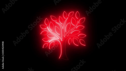 Glowing tree neon line of sprout icon inside moving circle. environmental protection 4k motion video.