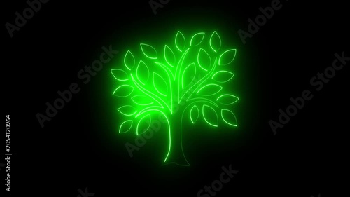 Glowing tree neon line of sprout icon inside moving circle. environmental protection 4k motion video.