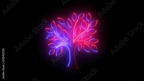 Glowing tree neon line of sprout icon inside moving circle. environmental protection 4k motion video.