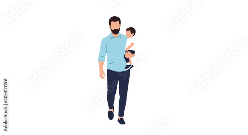 Slika na platnu A bearded man carrying a child on his hip walking together in a heartwarming mom
