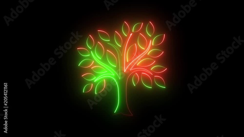 Glowing tree neon line of sprout icon inside moving circle. environmental protection 4k motion video.