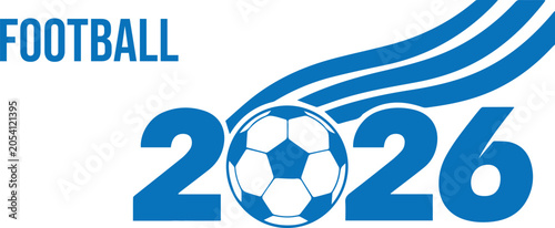 Blue football logo with ball and year 2026