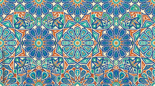 Foto Flat vector Islamic ceramic tile pattern, repeating geometric shapes and traditi
