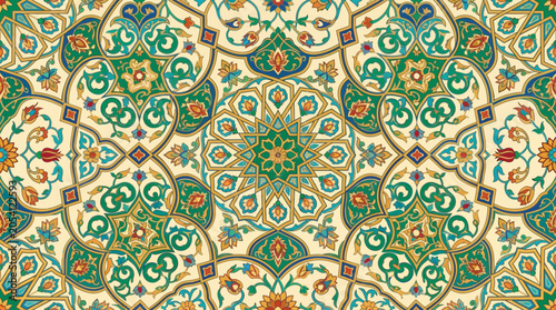 Foto Flat vector Islamic floral pattern, arabesque flowers and geometric decorative e