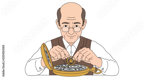 Foto Watchmaker Repairing Pocket Watch Mechanism